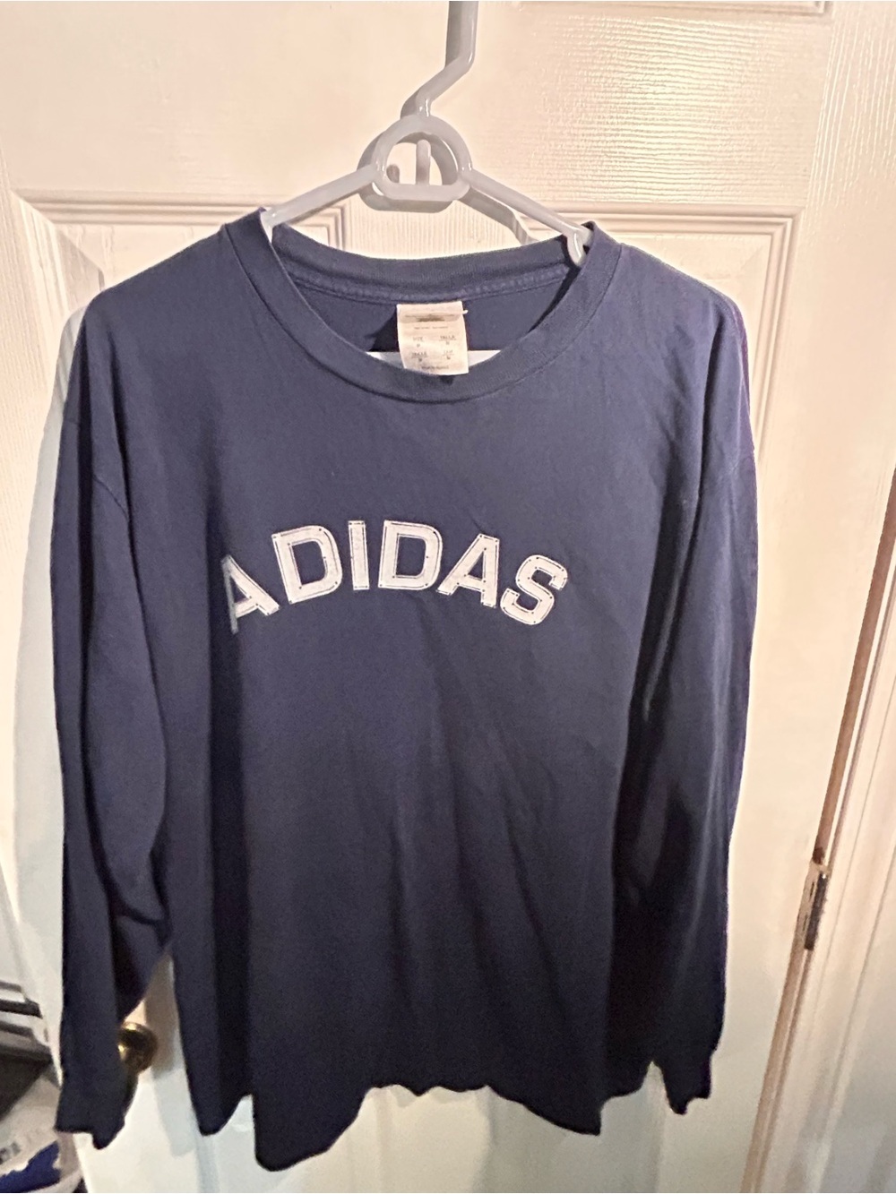 adidas Navy Long Sleeve Tee with White Logo